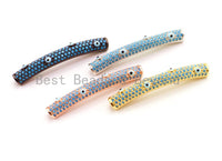 CZ Micro Pave Turquoise Eye Curve Tube, Spacer Tube for 2mm Leather Cord Finding, 37x5mm, sku#E33
