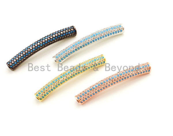 CZ Micro Pave Turquoise Half Full Pave Bar Tube Connector, Spacer Tube for 2mm Leather Cord Findings, 36x5mm, sku#E35