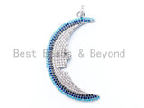 CZ Turquoise Black Clear Micro Pave Crescent Moon Face Pendant, 14x59mm, sku#L26