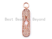 White CZ Micro Pave Oval Pendant/Charm with Hollow Star, Cubic Zirconia Pave Pendant, Oval CZ Pave Charm 8x30mm, sku#L34