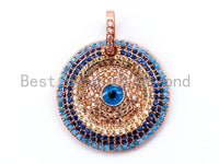 CZ Turquoise Cobalt Micro Pave Round Pendant with Diamond Bail, Pave Charm, 25mm, sku#L50
