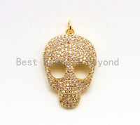 CZ Micro Pave Skull Charm Beads, Cubic Zirconia Charms, CZ Hollow Pendant for Bracelet/Necklace, Halloween Pave,18x31mm, sku#F41/F381/BY006
