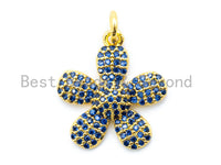 16mm CZ Cobalt Blue Micro Pave Daisy Flower Pendant,Cubic Zirconia Paved Flower Charm Gold,Silver, Rose Gold, Gunmetal plated, sku#L84