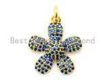 16mm CZ Cobalt Blue Micro Pave Daisy Flower Pendant,Cubic Zirconia Paved Flower Charm Gold,Silver, Rose Gold, Gunmetal plated, sku#L84