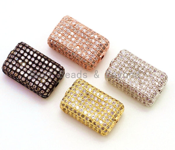 CZ Micro Pave Rectangle Beads with Clear Crystal for Bracelet/Necklace, Cubic Zirconia Spacer Beads,17x11x6mm, sku#G22