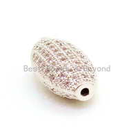 CZ Micro Pave Long Oval Spacer Beads with Clear Crystal for Bracelet/Necklace, Cubic Zirconia Beads, 15x8mm, sku#G25
