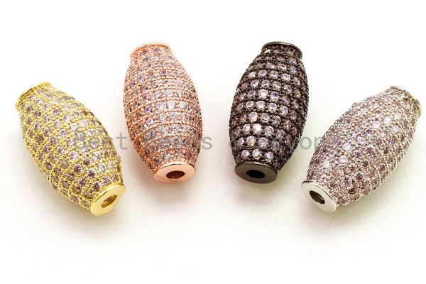 CZ Micro Pave Long Oval Spacer Beads with Clear Crystal for Bracelet/Necklace, Cubic Zirconia Beads, Bracelet Charms, 20x11mm, sku#G52
