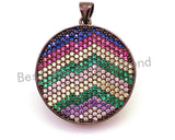 CZ Micro Pave Mixed Color Zigzag Round Disc Pendant, Cubic Zirconia Necklace Pendant, 25x31mm, sku#F3
