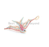 CZ Micro Pave Mixed Color Swallow Bird Pendant, Cubic Zirconia Pendant, Gold/Silver/Rose Gold, 28x61mm, SKU#F11