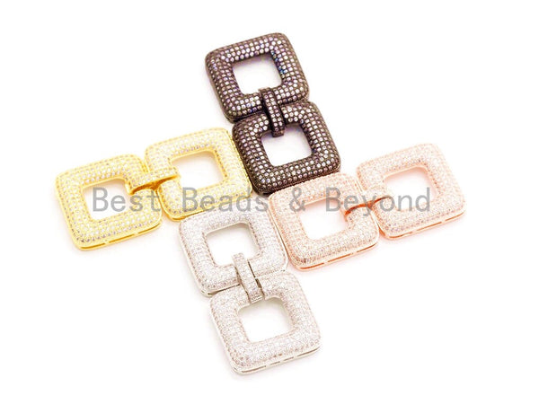 CZ Micro Pave Double Square Multi-Stand Buckle Clasp, Cubic Zirconia Buckle Clasps, Fancy Jewelry Finding, 50x25mm, sku#H12