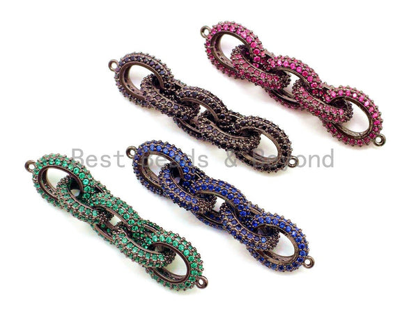 CZ Colored Micro Pave Chain Connector, Link Connector, Green/Fuchsia/Cobalt Blue/Black, 38x12mm, sku#G99