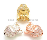 CZ Micro Pave Guanin Buddha Double Face Head Beads, Cubic Zirconia Spacer Bead, Pave Buddha's Head Gold/Silver/Black/Rose Gold, sku#G102