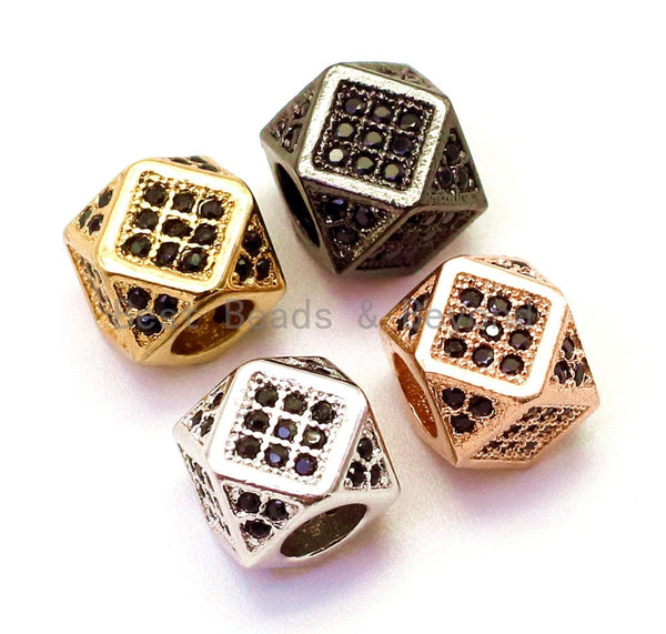 CZ Micro Pave Big Hole Multi Sided Cubic Square Beads, Hex Cubic Zirconia Spacer, Black/Gold/Silver Men's Jewelry Findings,7x9mm, sku#G119
