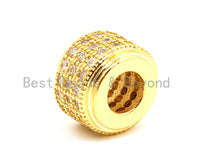 9x7mm CZ Large Hole Cylinder/Drum Barrel Micro Pave Beads, Cubic Zirconia Big Hole Spacer Beads, Large Hole Spacer, sku#G124