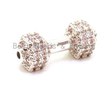 CZ Dumbbell Clear Micro Pave Beads, Cubic Zirconia Spacer Beads, Fitness Barbell Spacer, Men's Bracelet Charms, 16x6mm sku#G129