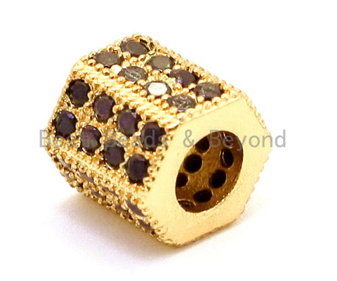 CZ Micro Pave Hexagon beads, Black CZ Pave Cubic Zirconia Beads, Men's Jewelry Findings, 6mm/7mm,  sku#G151