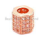 CZ Big Hole Six-sided/Hexagonal Tube Clear Micro Pave Beads, Cubic Zirconia Beads, 7x7mm, Sku#G152