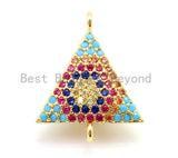 CZ Micro Pave Multi Color Evil Eye Triangle Connector, Cubic Zirconia Space Connector Charm, Gold/Rose Gold, 18x14mm, 1pc/2pcs sku# E85