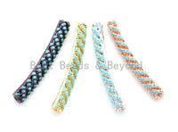 CZ Micro Pave Turquoise Swirling Tube, Cubic Zirconia Bracelet Tube, Spacer Tube for 2mm Leather Cord Finding, 37x5mm, sku#E90