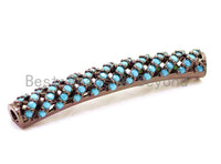 CZ Micro Pave Turquoise Swirling Tube, Cubic Zirconia Bracelet Tube, Spacer Tube for 2mm Leather Cord Finding, 37x5mm, sku#E90