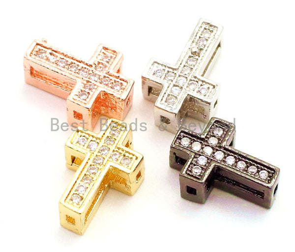CZ Micro Pave Cross Spacer Beads, Cubic Zirconia Space Beads, Gold Rose Gold Silver Black Cross Space Beads, 13x10mm,1pc/5pcs, sku#G74