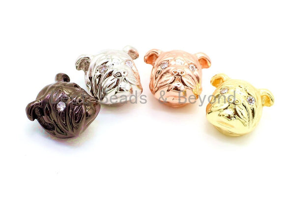 CZ Mirco Pave Dulldog Animal Head Beads, Cubic Zirconia Animal Spacer Beads, Bull dog Beads, 11x10mm, sku#G170