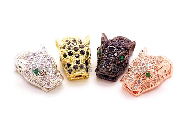 CZ Micro Pave leopard cuved tube bead, Cubic Zirconia Panther Head space beads, Animal Head Beads, 17x10mm, sku#G174