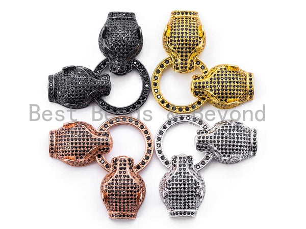 CZ Micro Pave Panther Head Clasp, Black CZ Pave Animal Beads, 50mm, sku#K55