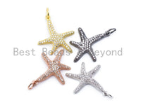 CZ Micro Pave Starfish Pendant/Charm, Cubic Zirconia Charm, Silver/Gold/Rose Gold/Black Tone 22x30mm, Sku#F122