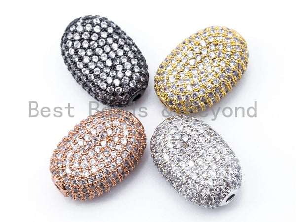 CZ Micro Pave Curved Oval Egg Beads, Cubic Zirconia Spacer Beads, 19x13mm, sku#G186 BestbeadsbeyondUS