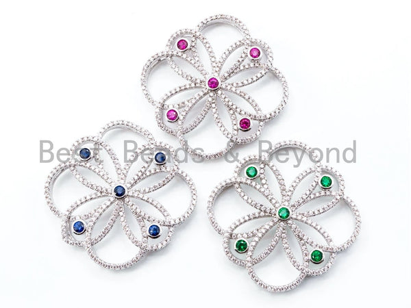 35mm CZ Micro Pave Focal Flower Pendant, Flower Focal beads, Focal Connector Beads, Fashion Jewelery Findings, SKU#L241