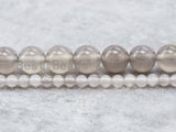 Quality Natural Round Smooth Gray Agate/Smoky Agate Beads, 6mm/8mm/10mm/12mm Natural Gray Smoky Gemstone Beads, 15.5" Full Strand, SKU#Q32