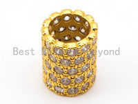 CZ Micro Pave European Big Hole 10x12mm Tube/Cylinder Beads, Silver/Gold/Rose Gold/Black Tone, 10x12mm, SKU#N40