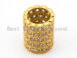 CZ Micro Pave European Big Hole 10x12mm Tube/Cylinder Beads, Silver/Gold/Rose Gold/Black Tone, 10x12mm, SKU#N40