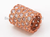 CZ Micro Pave European Big Hole 10x12mm Tube/Cylinder Beads, Silver/Gold/Rose Gold/Black Tone, 10x12mm, SKU#N40