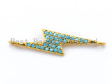 CZ Turquoise Micro Pave Thunder Lightning bolt Connector Charm, Blue Topaz in Gold, Silver, Black& Silver Finish, 5x25mm,sku#M89