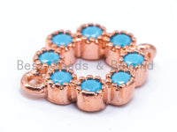 CZ Micro Pave Turquoise Flower Connector Charm, Blue Topaz CZ Pave in Gold,Rose Gold,Black, Charm Findings, 8x12mm, sku#M99