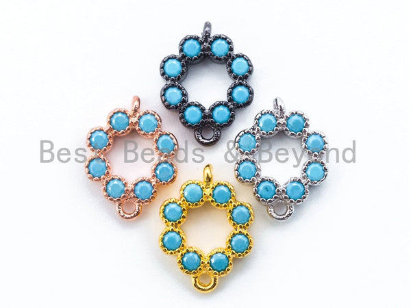 CZ Micro Pave Turquoise Flower Connector Charm, Blue Topaz CZ Pave in Gold,Rose Gold,Black, Charm Findings, 8x12mm, sku#M99