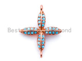 CZ Micro Pave Turquoise Four Leaf Connector, Cubic Zirconia Space Connector Charm, Fashion Jewelry Beads, 19X24mm, 1pc/2pcs sku#M113