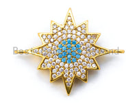 CZ Micro Pave Polar Star/North Star Turquoise Eye Connector, Gold/Rose Gold/Gunmental Tone, 22x27mm,1pc, sku#M173