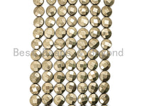 Quality Natural Pyrite Coin Beads, Faceted Flat Coin Pyrite Gemstone Beads, 8mm/10mm/12mm Coin Pyrite, 16" Full Strand, SKU#W12