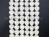 10mm/15mm/20mm HEART White Mother of Pearl, Mop Shell, White Shell, HEART Shaped Smooth Beads, 15inch Full strand, SKU#T14