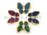 CZ Micro Pave Butterfly Connector for Bracelet/Necklace, Cubic Zirconia Space Connector, Turquoise/Fuchsia/Cobalt/Green,13x15mm, sku#E325
