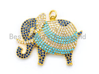 CZ Micro Pave Turquoise Cobalt Elephant Pendant/Charm, Large elephant Charm, 25x32mm, sku#L23