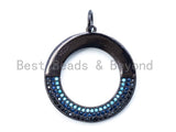 Half CZ Micro Pave Turquoise Black Donut Ring Pendant, CZ Pave Pendant, 25mm, sku#L25