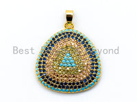 CZ Turquoise Cobalt Gold Micro Pave Trillian Pendant/Charm, Silver/Gold/Black/Rose gold Rhodium Plated, 21x24mm, sku#L49