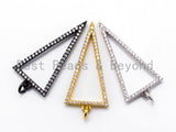 CZ Micro Pave Hollow Triangle Pendant, Cubic Zirconia Pendant Charm, Gold/Silver/Black, 32x16mm, SKU#F220