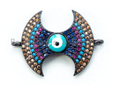 CZ Micro Pave Mixed Color Evil eye connector/Link Finding, Cubic Zirconia CZ Space Connector,26x18mm, sku#E284