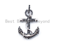 Black CZ Micro Pave Anchor Pendant/Charm,Men's Jewelry Findings,21x36mm,sku#L58 Bestbeads&Beyond