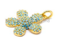 16mm CZ Turquoise Micro Pave Daisy Flower Pendant,Cubic Zirconia Paved Flower Charm Gold,Silver, Rose Gold, Gunmetal plated,sku#L83